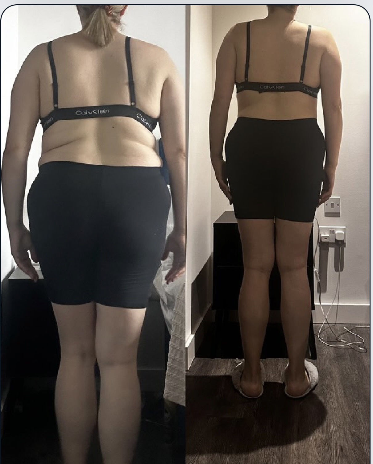 Client body composition progress shown from the back